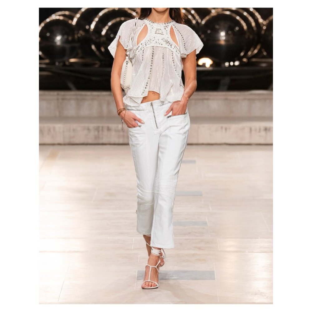 ISABEL MARANT White Cotton Denim LOMA Biker Cropped Mid Rise Jeans 38 / 6